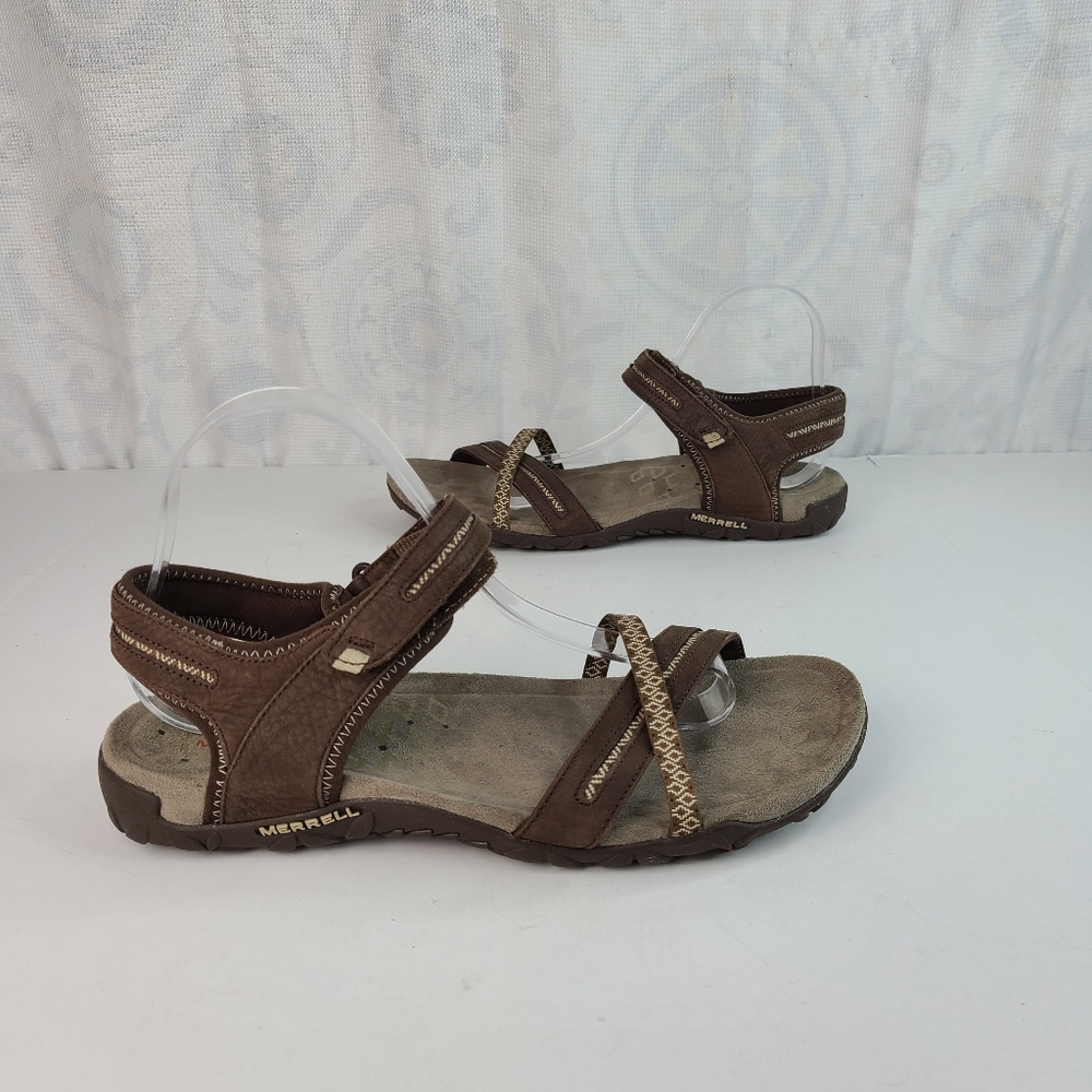 Merrell Terran Cross II brown and cream strappy active sandals women's Sz 10 - Picture 2 of 13